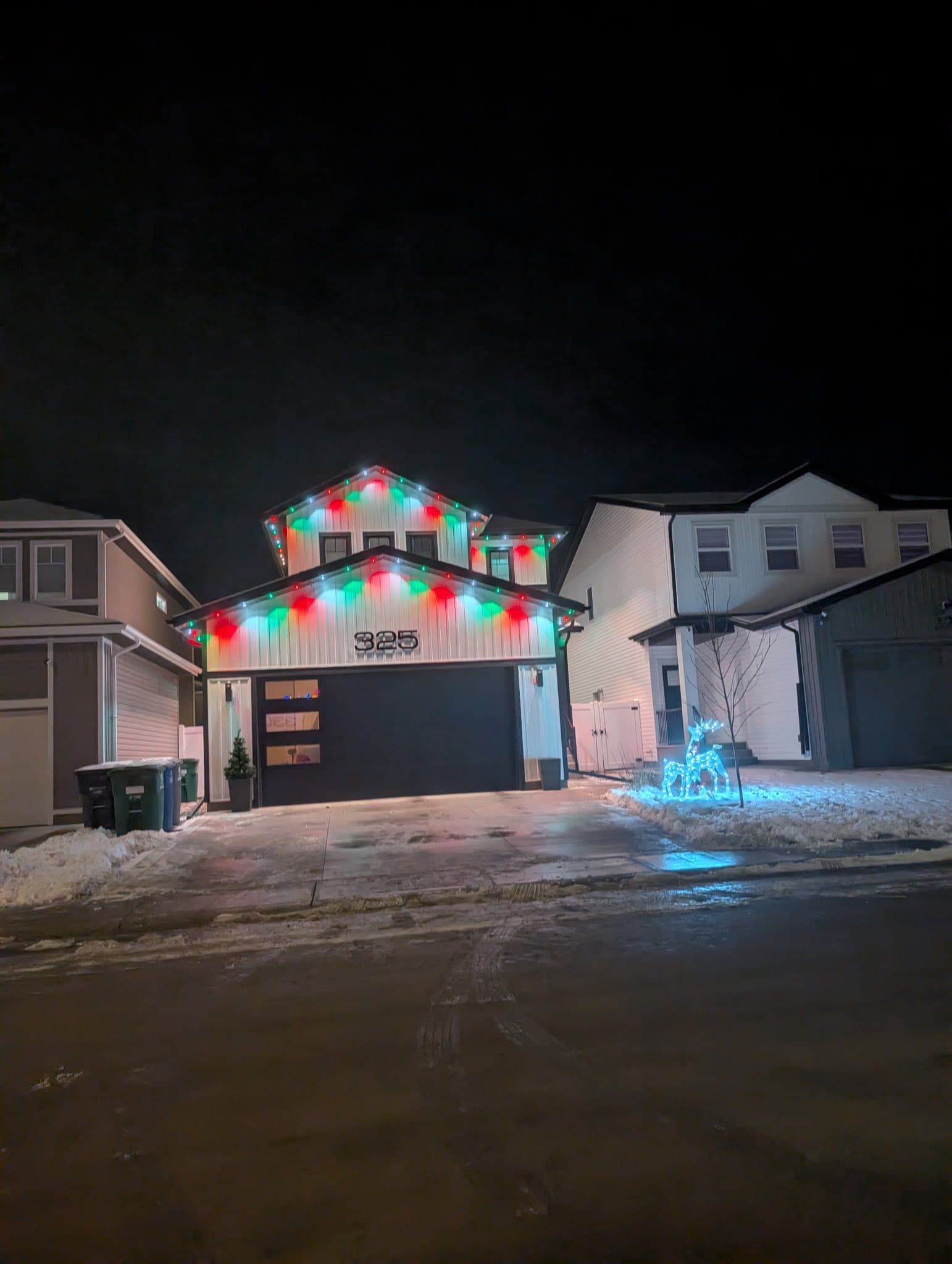 WLG Homes seasonal Christmas lighting installation on a Saskatoon home